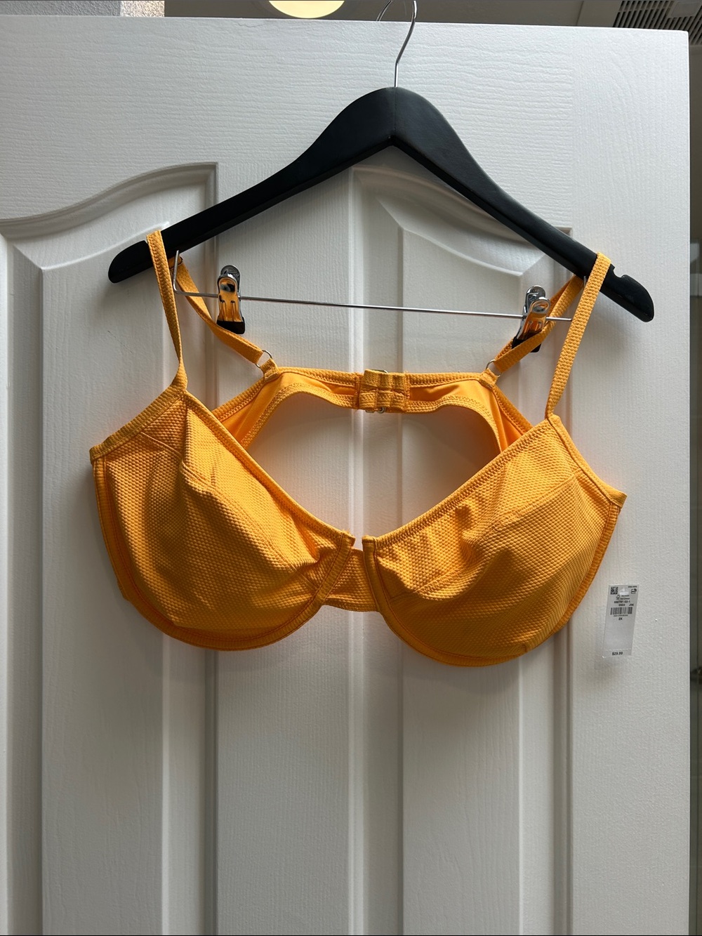 Textured Orange Underwire Swim Bra with Adjustable Straps
